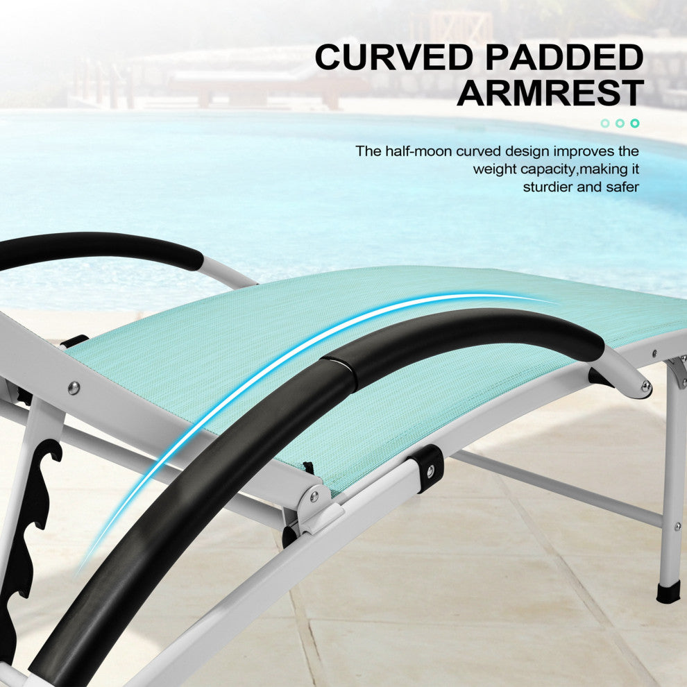 2PCS Outdoor Folding Reclining Chaise Lounge Chair, Green