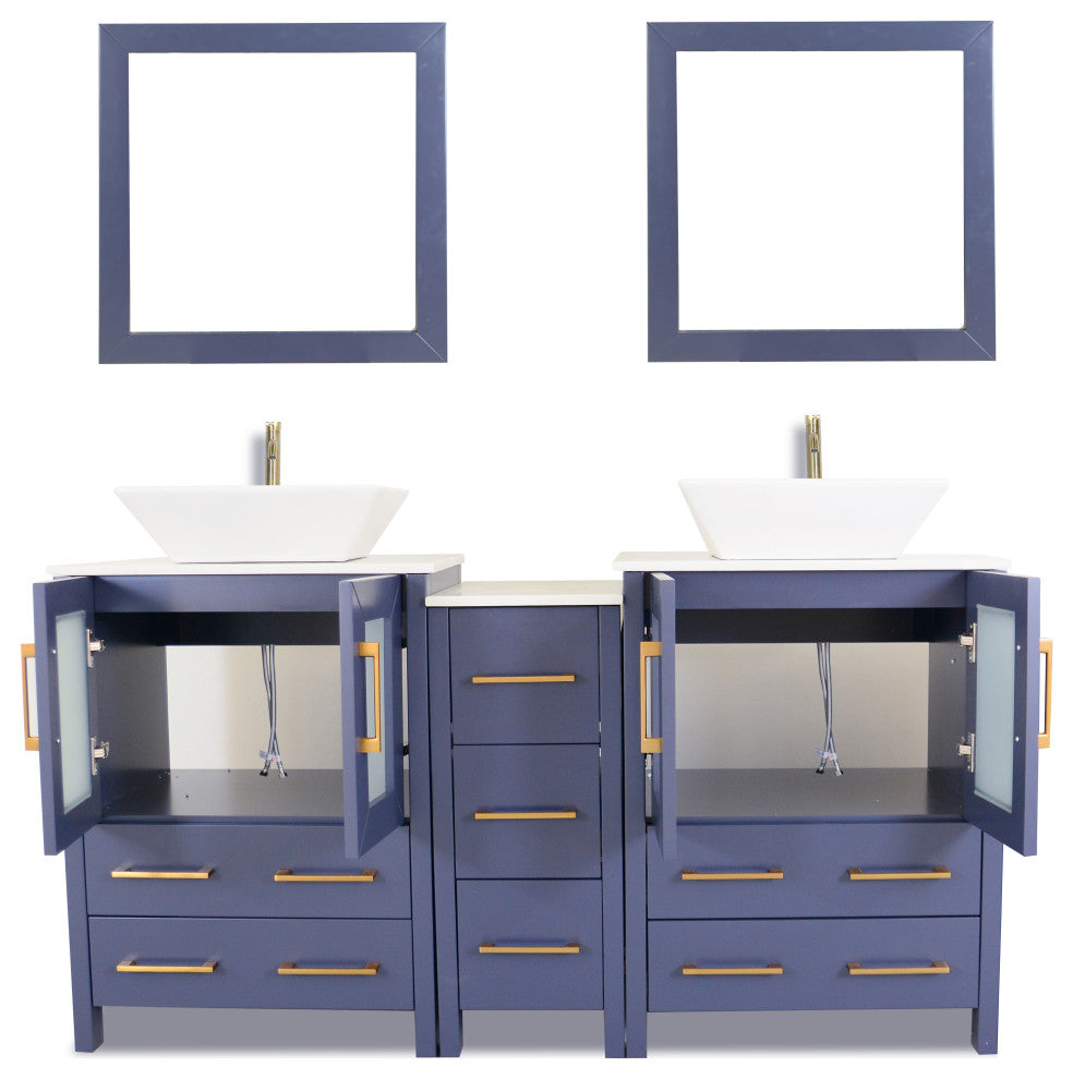 Vanity Art Bathroom Vanity Set With Sink, Blue, 60", Standard Mirror