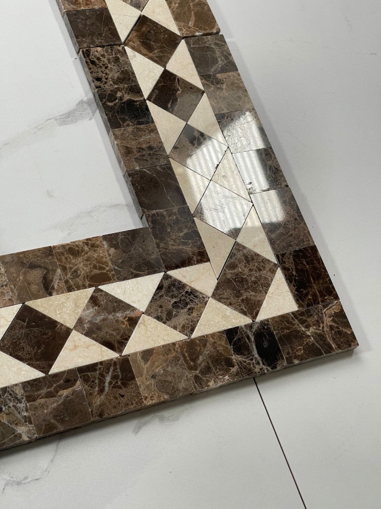 Crema Marfil Marble Classic Diamond Mosaic Border Corner Tile Polished, 1 sheet