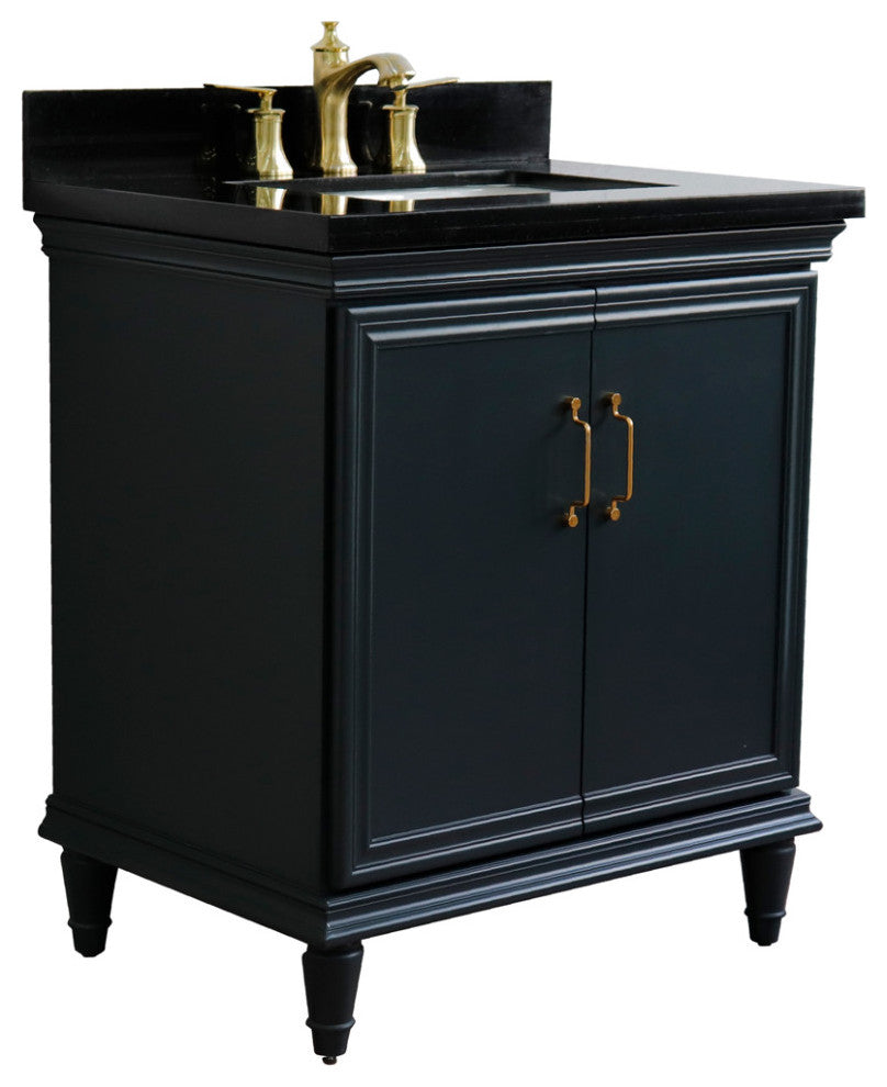 31" Single Vanity, Dark Gray Finish With Black Galaxy And Rectangle Sink