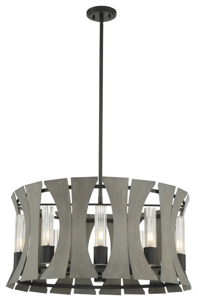 Transitional Chandelier, Matte Black With Gray Wood