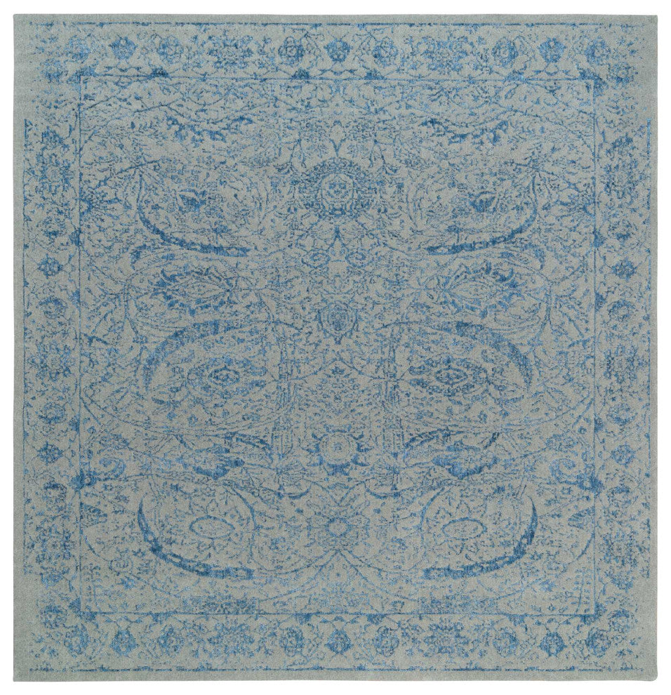 Gray Fine Jacquard Hand Loomed Wool and Plant Based Silk Square Rug 11'10"x12'0"