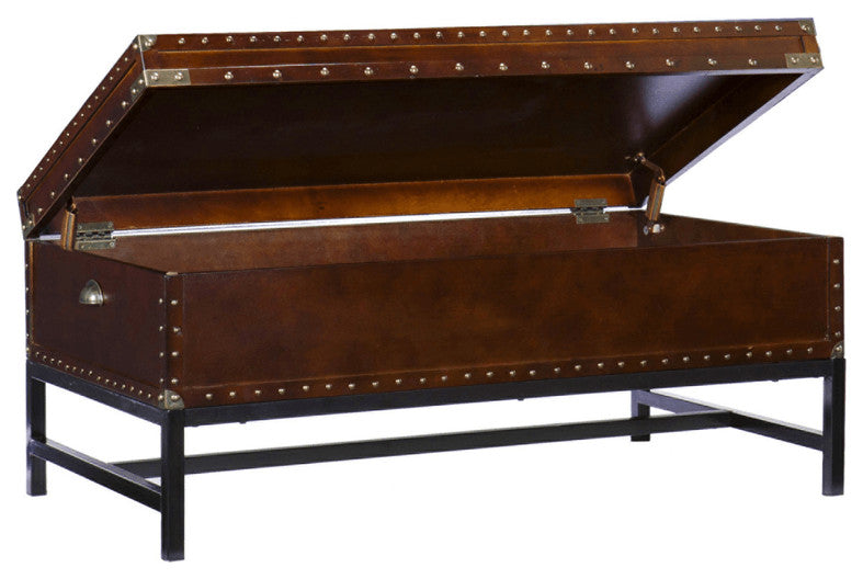 42" Brown Manufactured Wood And Metal Rectangular Coffee Table