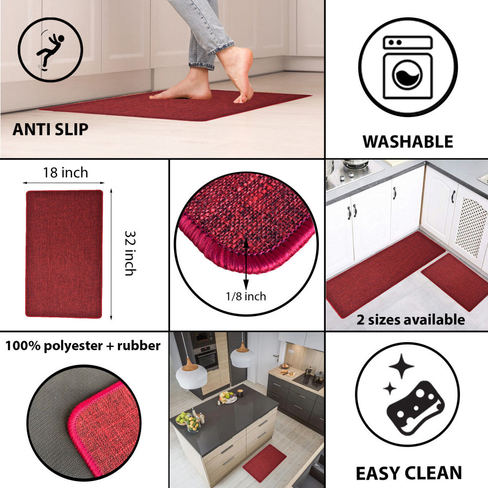Woven Effect, Red, Kitchen Mat