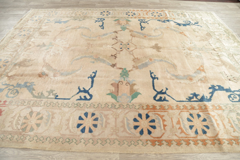 Consigned, Traditional Vintage Handmade Persian Distressed Area Rug, Beige, 8x11