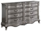 Benzara BM279138 68" 8 Drawer Wood Dresser Carved Embellishments, Antique Silver