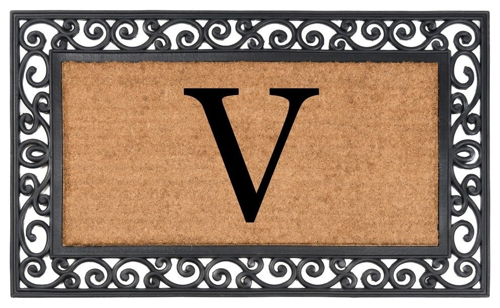 Classic Monogrammed Rubber Welcome Mat, V