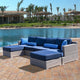 Polyethylene (PE) Wicker 6 Piece Patio Furniture Set, Fully Assembled, Navy Blue