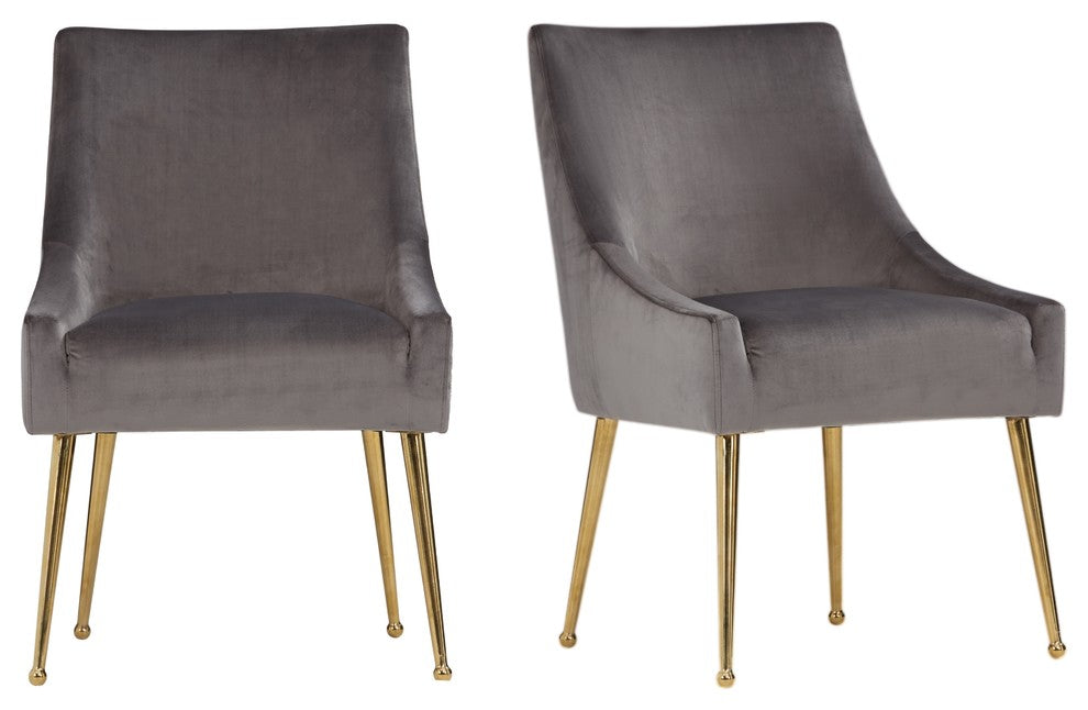 Modrest Castana Modern Gray Velvet and Gold Dining Chair, Set of 2