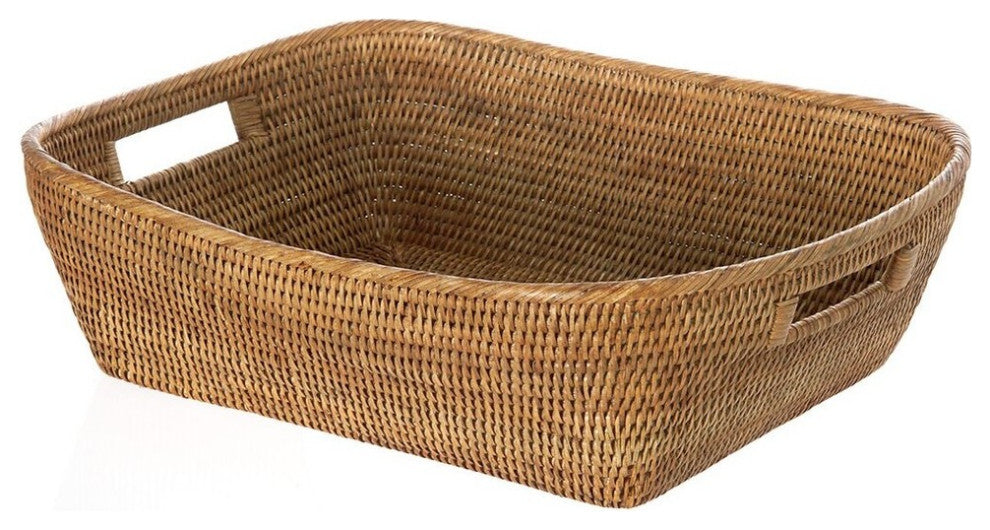 La Jolla  Handwoven Oblong Rattan Storage and Shelf Basket, Honey-Brown