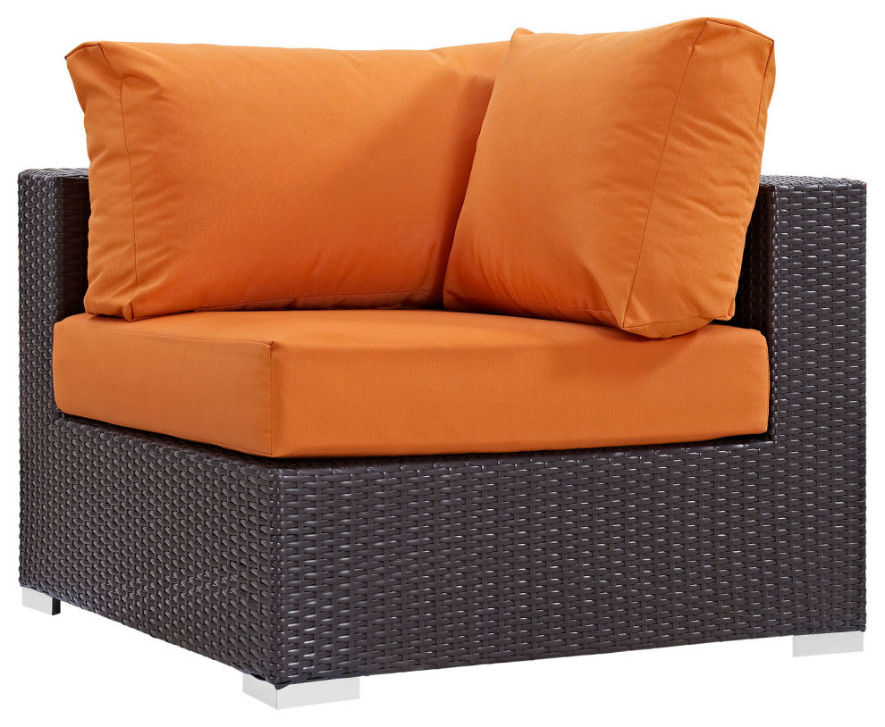Modway Convene 9 Piece Outdoor Patio Sectional Set, Espresso Orange