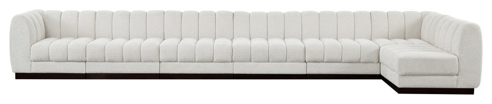 Quinn Chenille Upholstered 7-Piece L-Shaped Modular Sectional, Cream