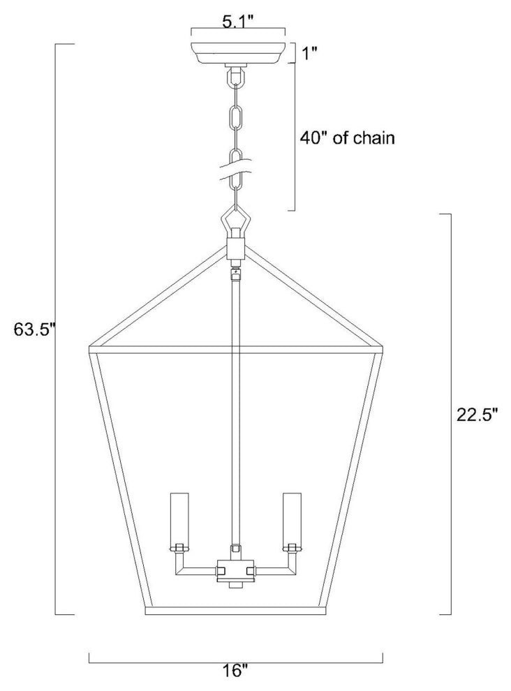 4-Light 16 in. Gold Caged Lantern Modern Pendant