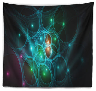 Light Blue Fractal Space Circles Abstract Wall Tapestry, 92"x78"