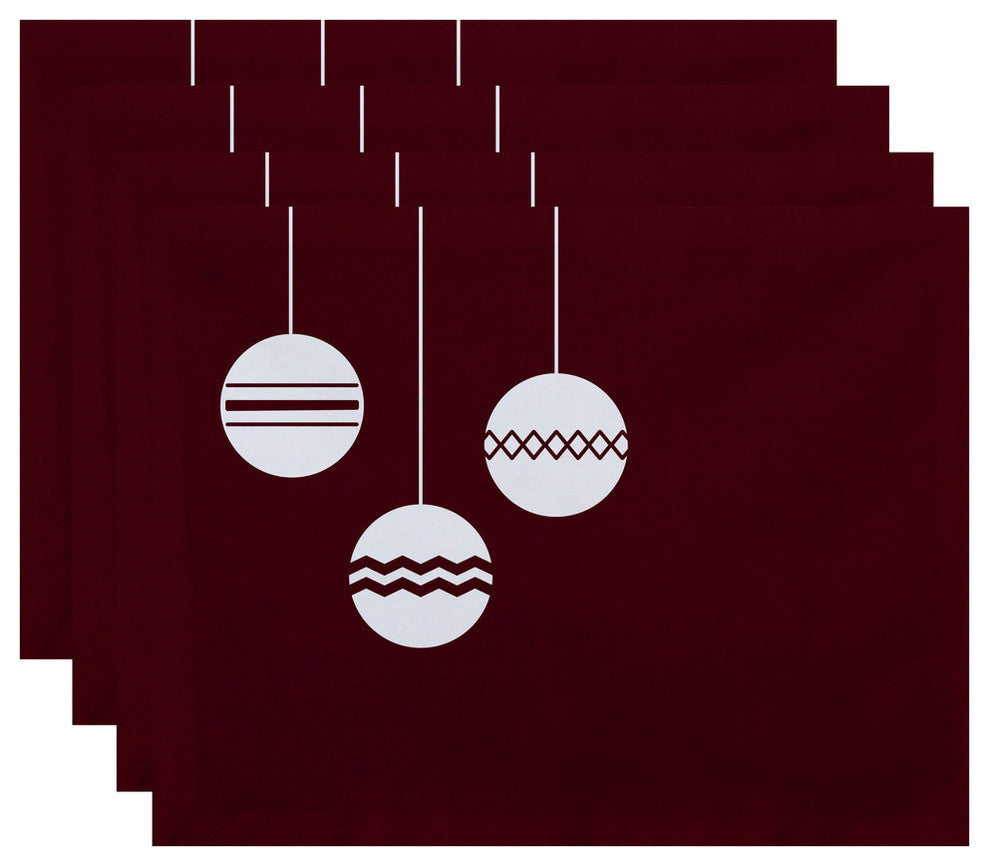 Geo-Bulbs, Holiday Print Placement, Cranberry And Burgundy, Set of 4