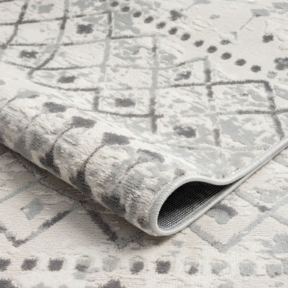 Hannah Moroccan Area Rug/Runner, Cream White, 3' x 8' Runner