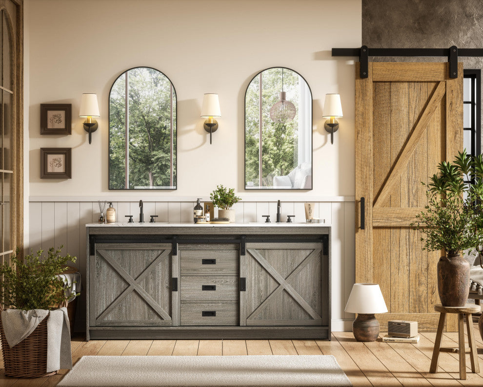 Home Living 72" Double Bathroom Vanity, Rustic Grey