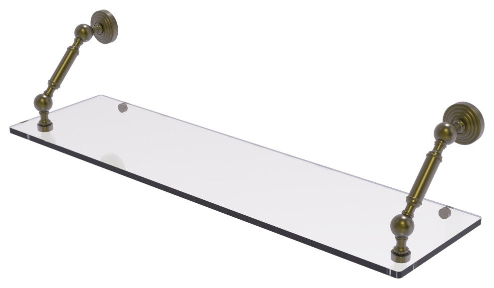 Waverly Place 30" Floating Glass Shelf, Antique Brass