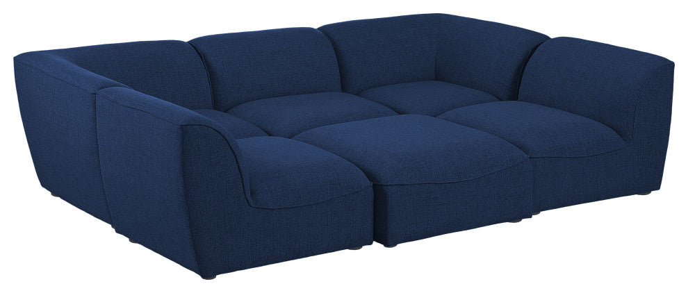 Miramar Linen Textured Fabric  6-Piece Modular U-Shaped Sectional, Navy