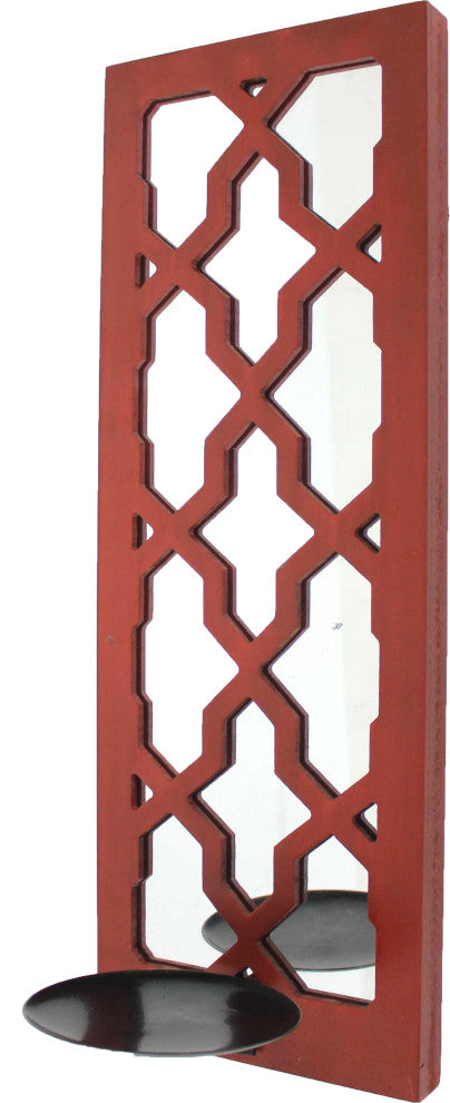 17" x 5" x 6" Red Mirrored Candle Holder Sconce