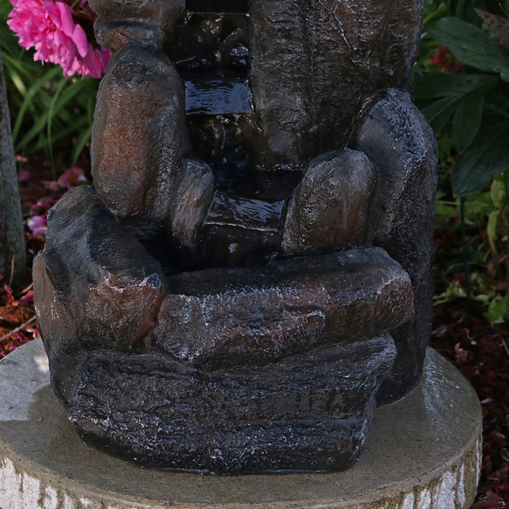 Sunnydaze Rock Falls Outdoor Solar Water Fountain, Solar-on-Demand, 22"
