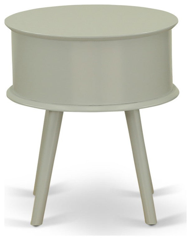 Gordon Round Night Stand End Table With Drawer, Urban Gray Finish