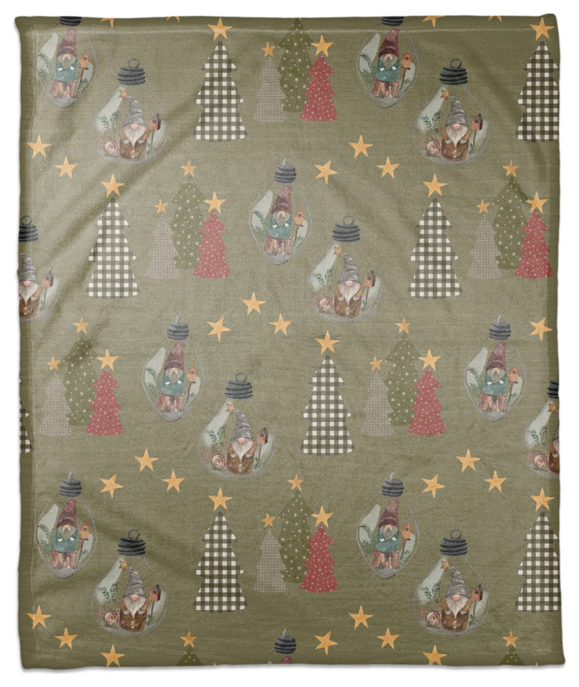 Green Tree and Globe Pattern 50x60 Coral Fleece Blanket