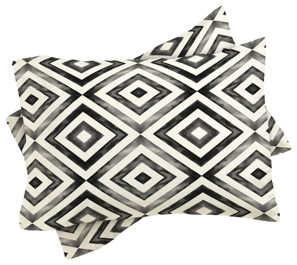 Little Arrow Design Co Watercolor Diamonds, Black Duvet Cover Set, Queen