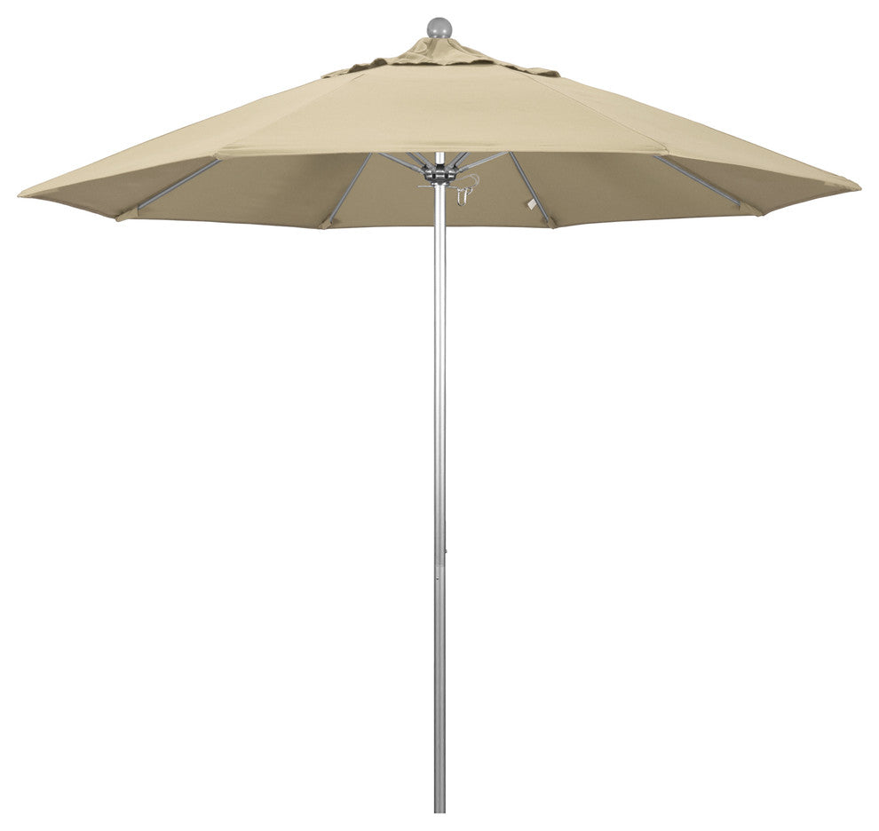 9' Fiberglass Umbrella Pulley Open Silver Anodized, Sunbrella, Antique Beige
