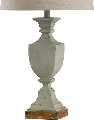 Blue and Brown Poly Table Lamp With Heathered Taupe Shade