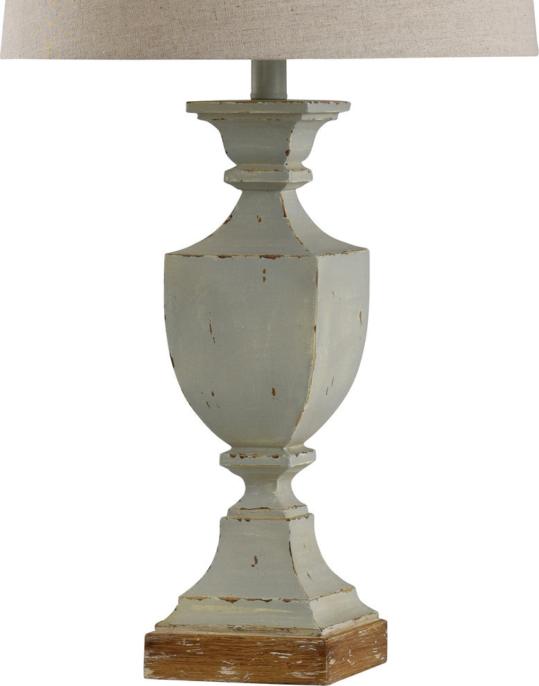 Blue and Brown Poly Table Lamp With Heathered Taupe Shade