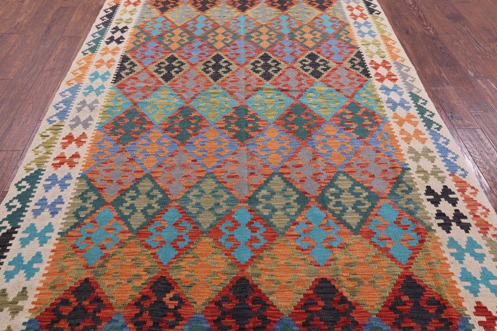 6' 6" X 10' 1" Wool On Wool Flat Weave Kilim Rug - Q12545