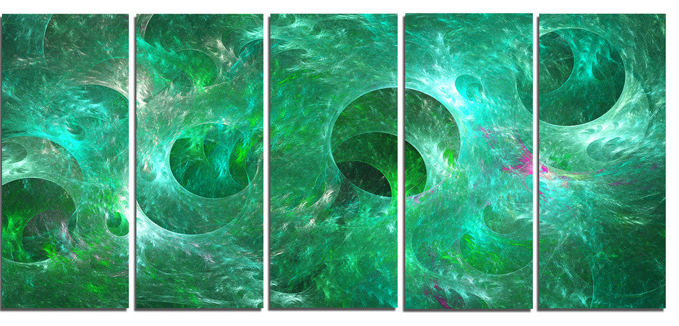 Green Fractal Glass Texture, Abstract Canvas Art Print, 60"x28", 5 Panels