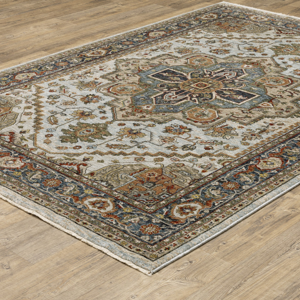 Augustus Center Medallion Indoor Area Rug, Beige, 5'3"x7'6"