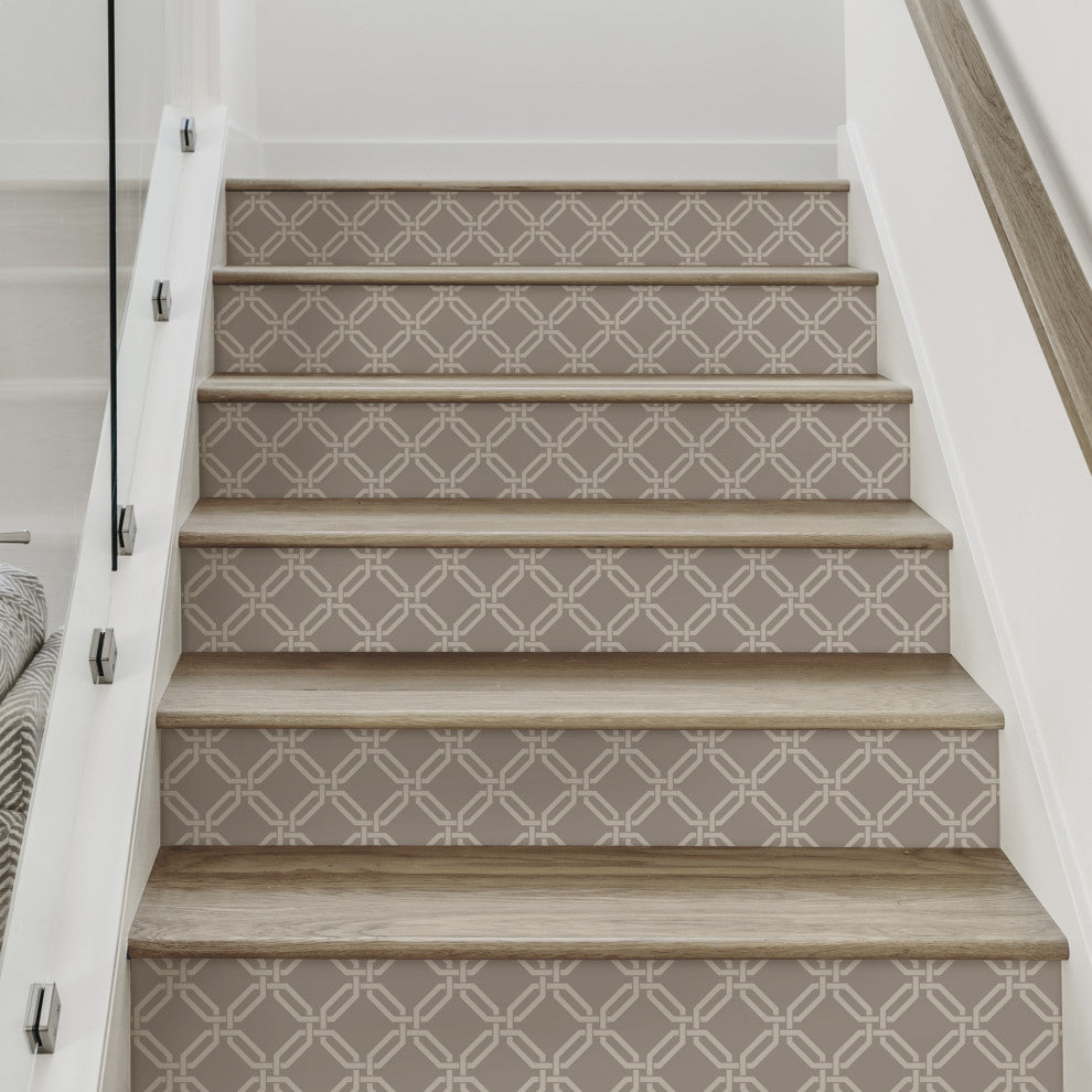 Octagon Links Peel and Stick Stair Riser Strips, Warm Grey, 48"w X 7"h, 6 Pack