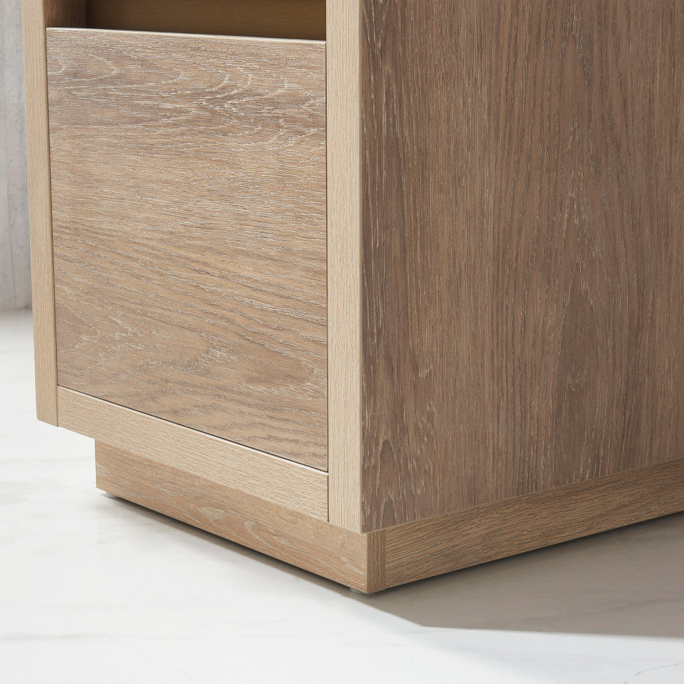 Huesca Bath Vanity, Integrated Sink Top, North American Oak, 18", Without Mirror