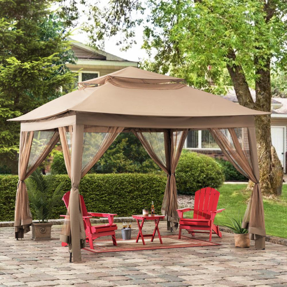 11 ft. x 11 ft. Khaki Pop Up Portable Steel Gazebo