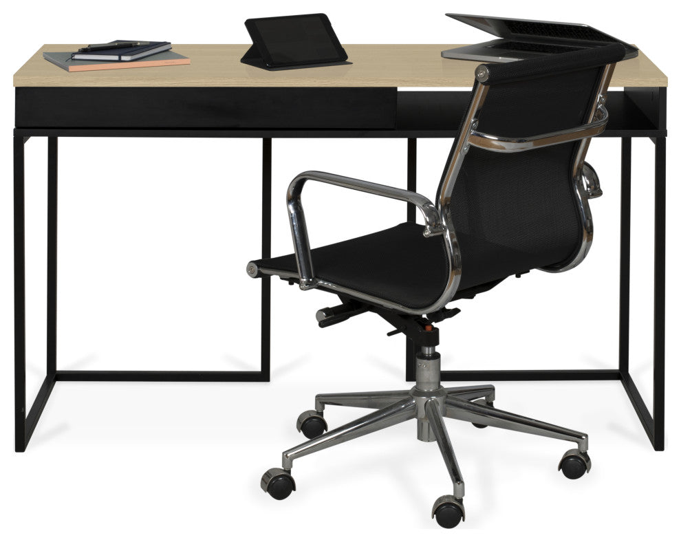 Modern Minimal European Home Desk, Oak and Gray
