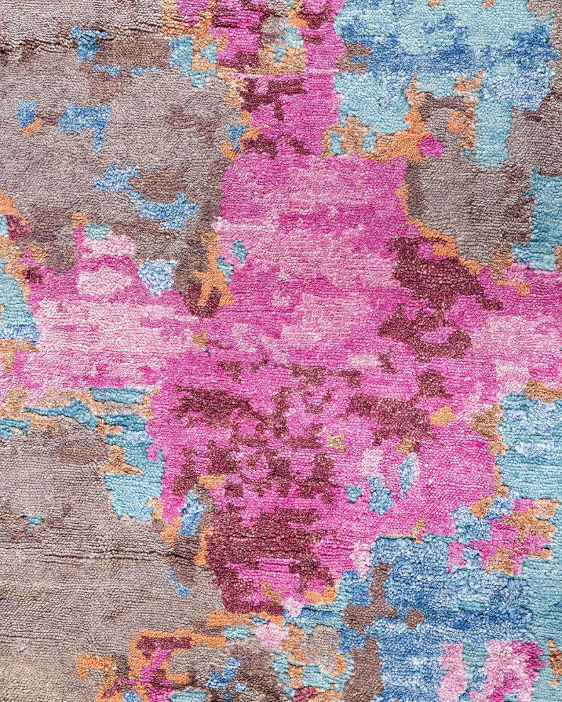 Modern One-of-a-Kind Hand-Knotted Area Rug Pink, 9' 2" x 12' 1"