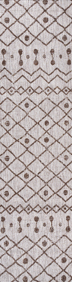 Nokat Tribal Bohemian Indoor/Outdoor Beige/Brown 2 ft. x 8 ft. Runner Rug