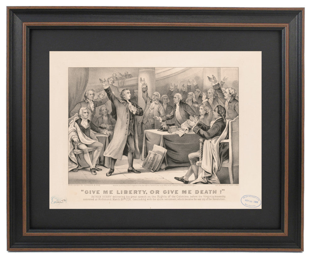 Framed Patrick Henry's "Give Me Liberty, or Give Me Death" by Currier and Ives