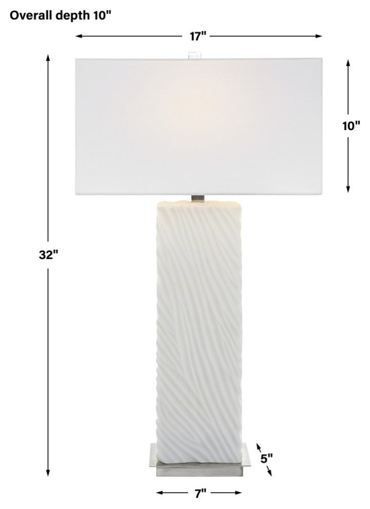 Modern Carved Faux Marble Ivory White Table Lamp 32 in Jungle Print Zebra Stripe