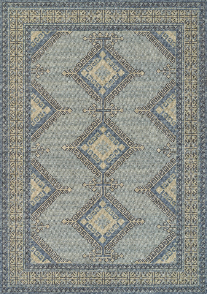 Momeni Anatolia Wool and Nylon Blue Area Rug 6'6" X 9'