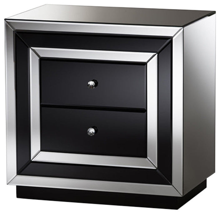 Cecilia HollyWood Regency Glamour Style Mirrored 2-Drawer Nightstand