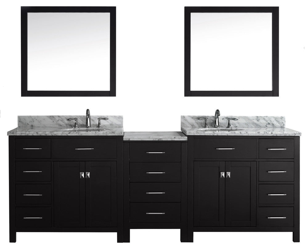 Caroline Parkway 93" Double Bathroom Vanity Set Espresso, Marble Top