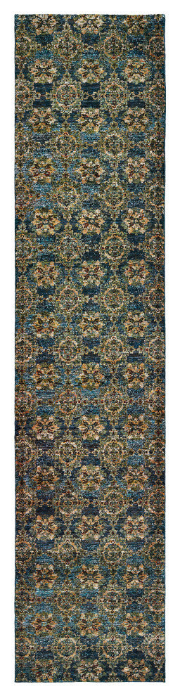 Adeline Floral Panel Traditional Area Rug, Blue, 2'6"x12'