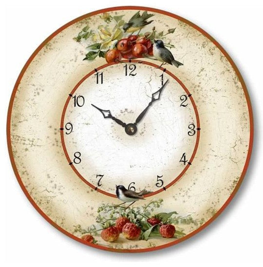 Vintage-Style Birds with Cherries and Strawberries 10.5 Inch Wall Clock