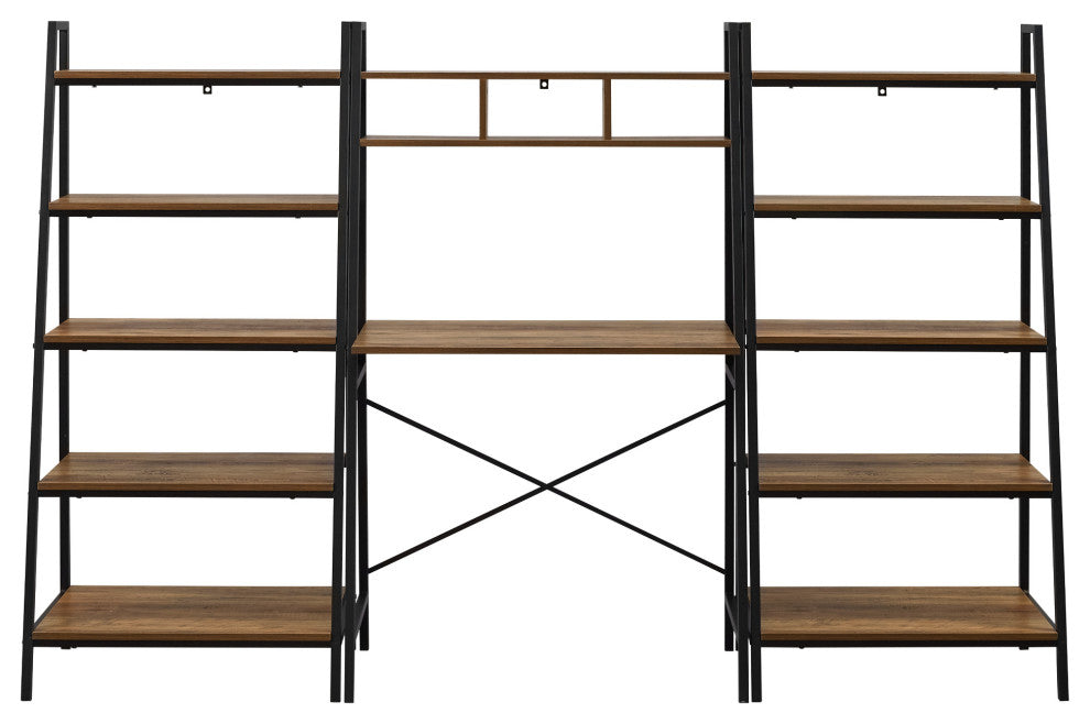 Modern 3-Piece Industrial Metal and Wood Desk and Bookshelf Set "“ Rustic Oak