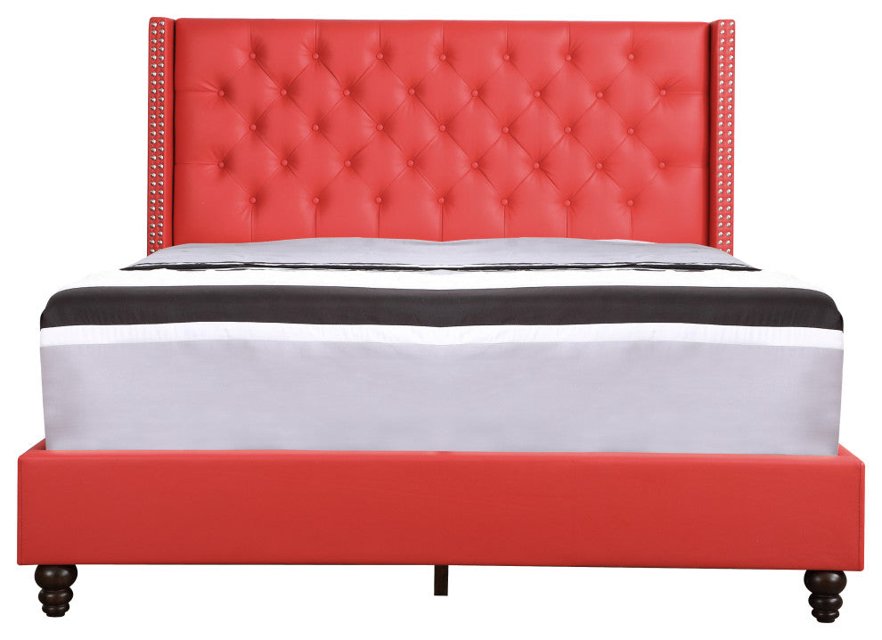 Mina Upholstered Faux Leather Bed, Red, Full