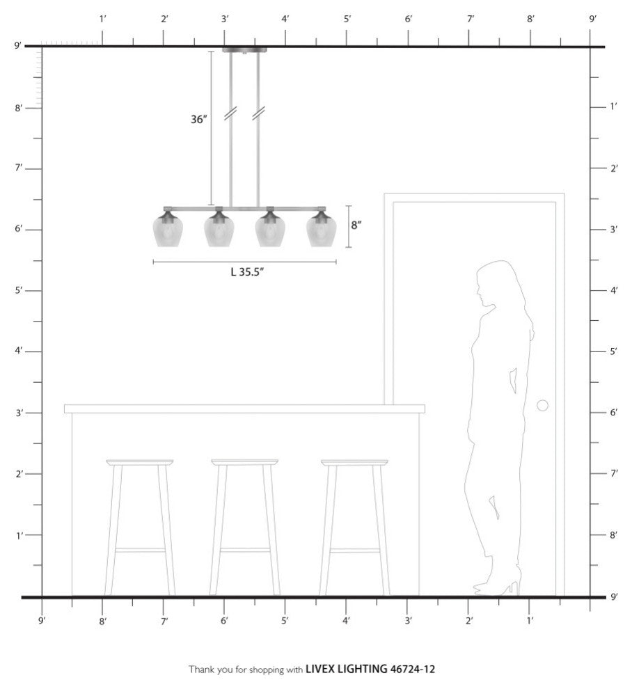 Willow 4 Light Satin Brass Linear Chandelier